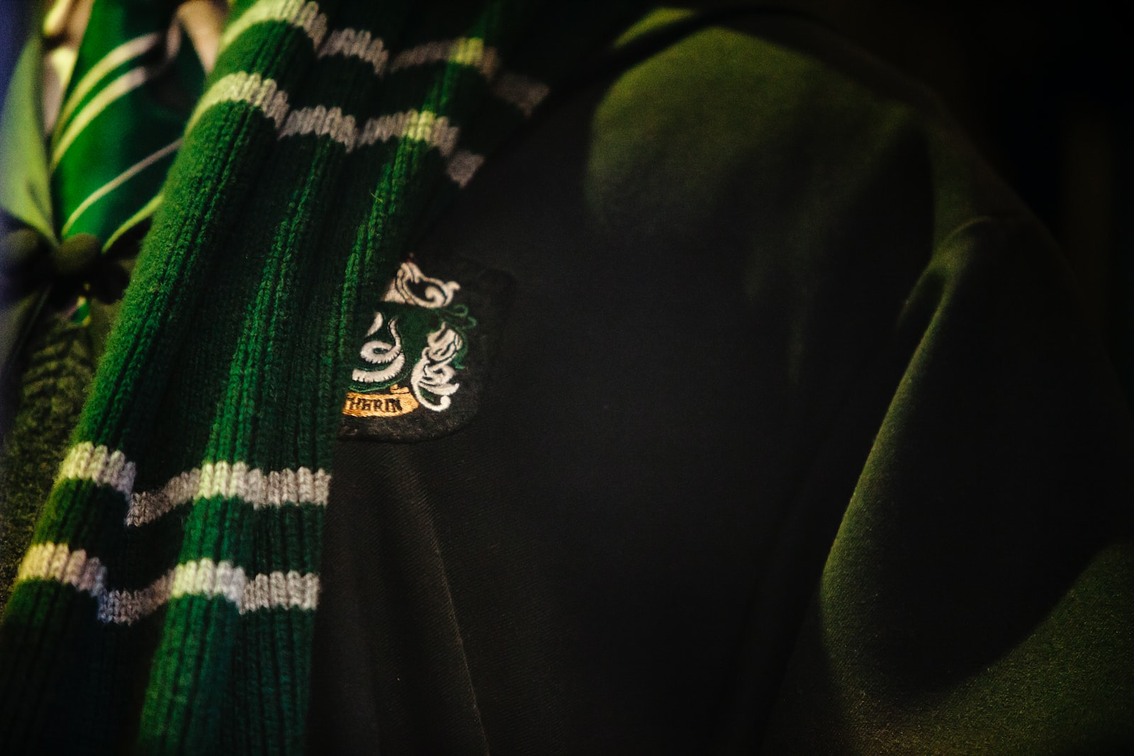 close photo of green and white scarf